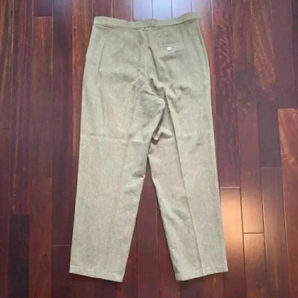 Vintage Linen Trousers High Rise Relaxed Fit Pleated Pants Olive Green Size 14 - Picture 14 of 15